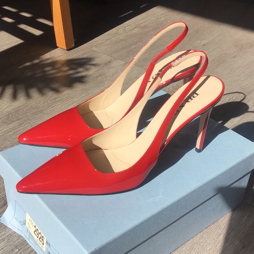 Prada Red Pointed Slingback Heels